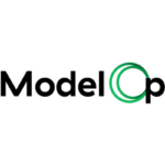 ModelOp logo with AI Governance software, Series B funding by Baird Capital, supported by Fidelity Investments, FINRA, and Bristol Myers Squibb.